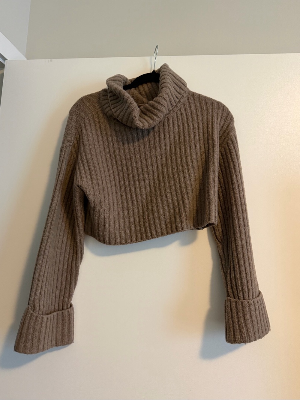 Cropped Ribbed Turtleneck Sweater - Brown Dynamite